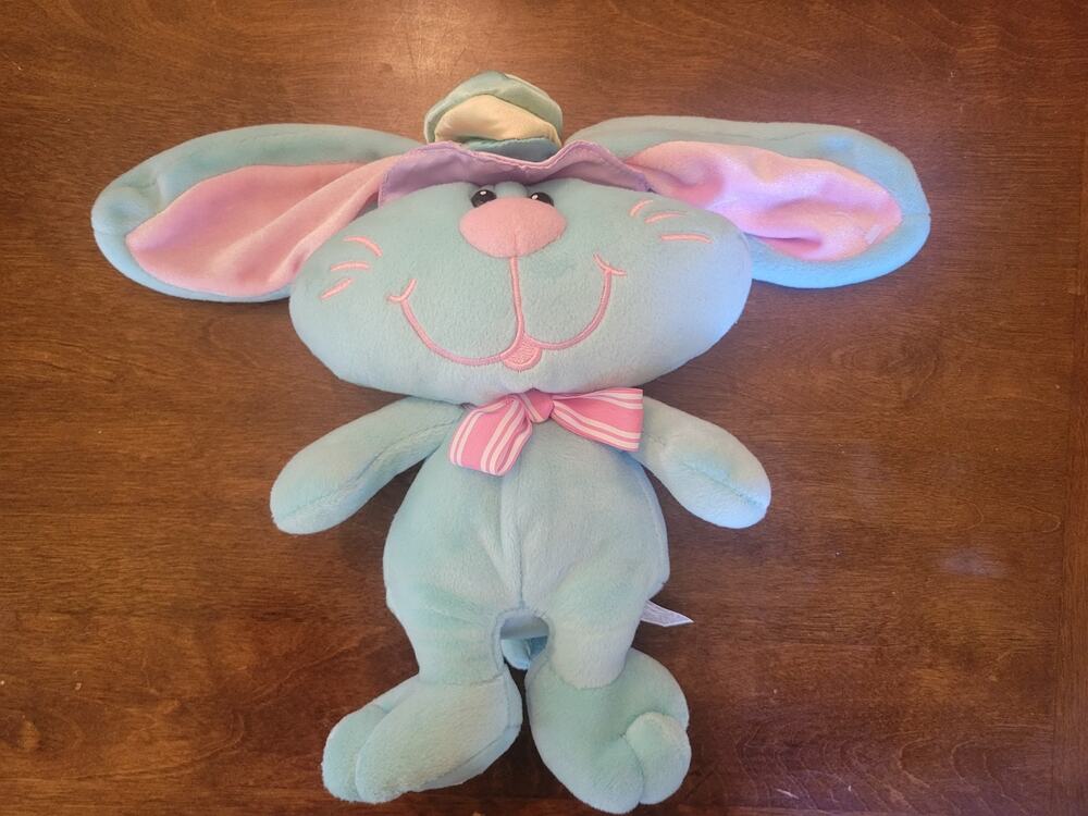 Vintage Dan Dee Collectors Choice Easter Bunny Plush Light Blue Pink Bow Tie Hat